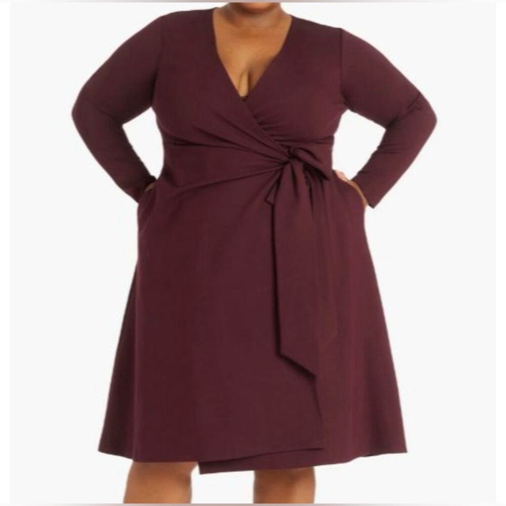 Pari Passu Belinda Long Sleeve Ponte Burgundy Wrap Dress NWT Sizes: 18, 24